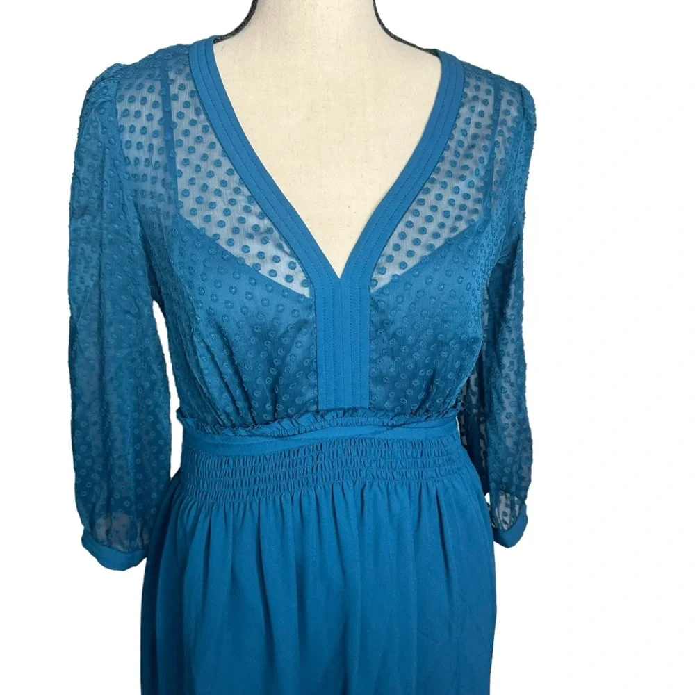 Anthropologie HD in Paris Celeste Swiss Dot Chiffon Teal Blue Dress - Picture 3 of 11